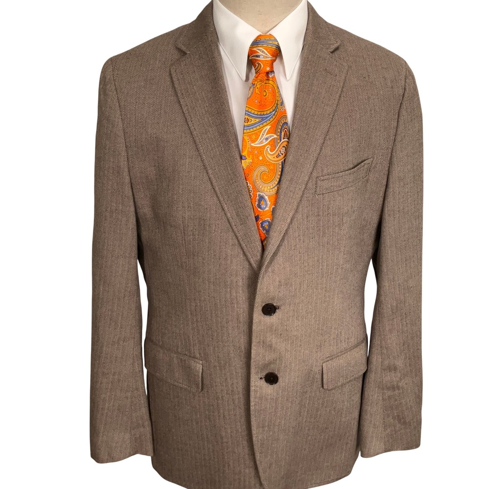 Banana Republic Blazer Mens 42R Tan Herringbone Pinstripe Tailored Jacket